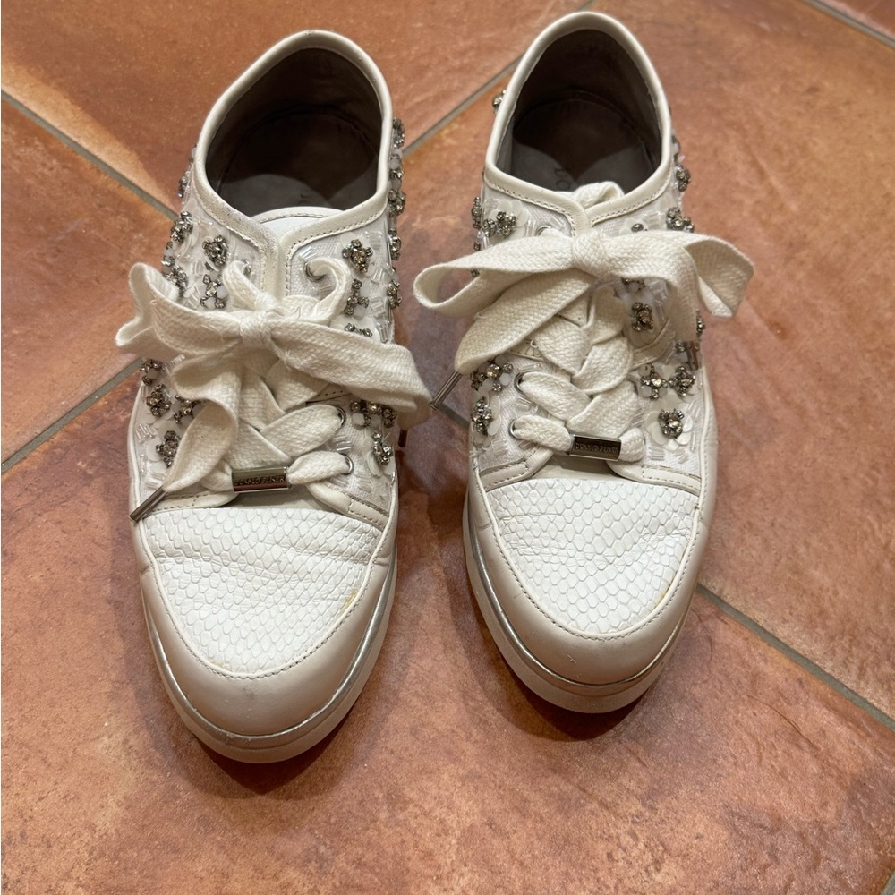 Donald J. Pliner White Embellished Sneakers